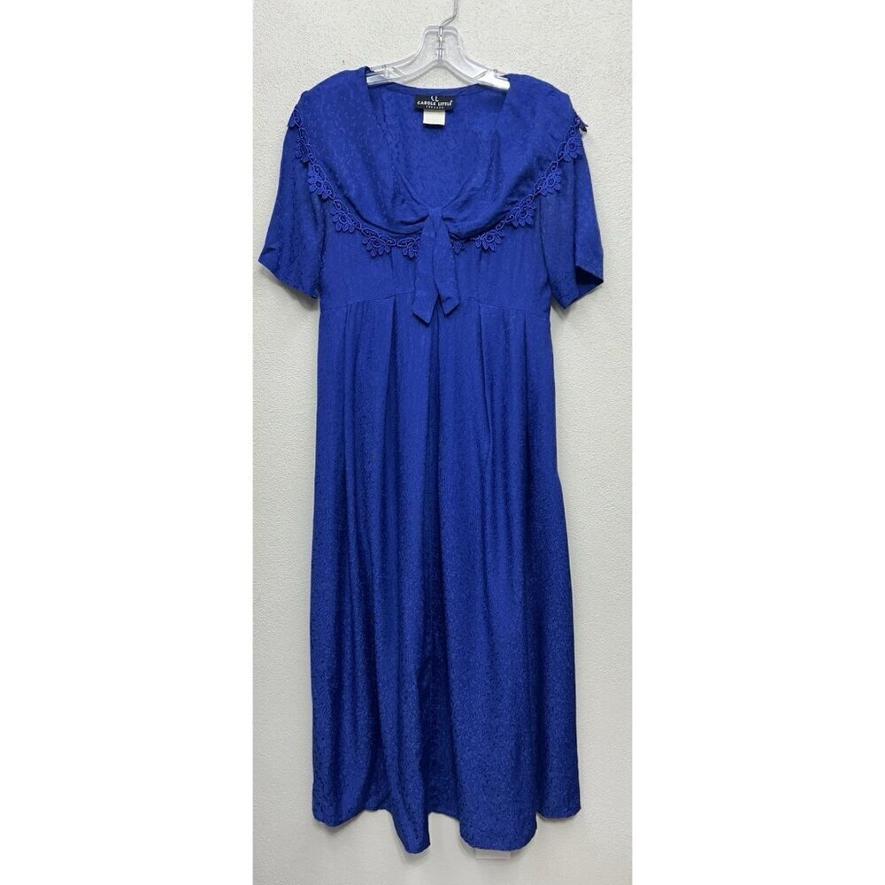Vintage Carole Little Maxi Dress Size 4 Blue Prairie Cottagecore 80s Bow USA